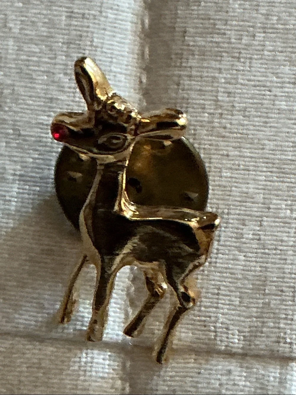 Vintage red gem nose reindeer tac Pin